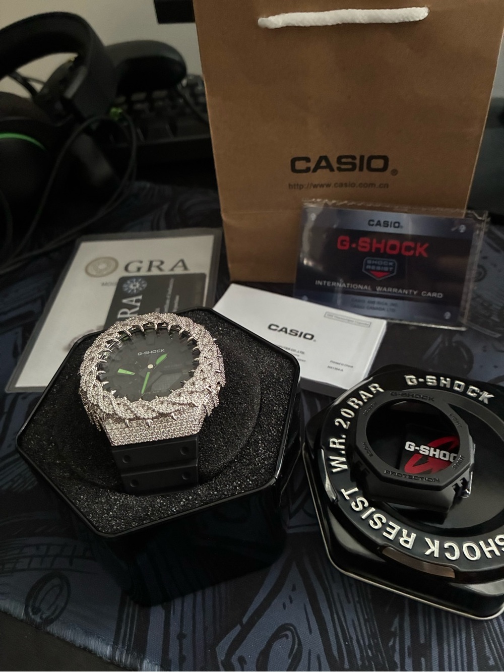 Casio G-Shock Custom Silver Moissanite Bezel / Black Watch GA-2100